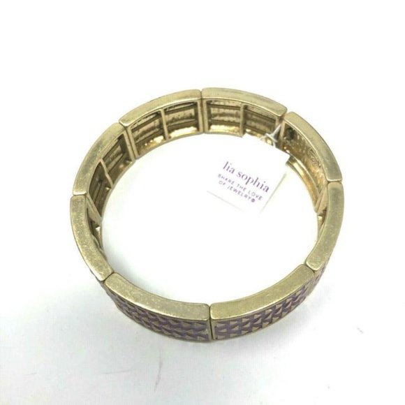 Lia Sopha Bracelet Rhythmic Purple & Gold Stretch Bangle 7" NWT Perfect M351 - Picture 3 of 6